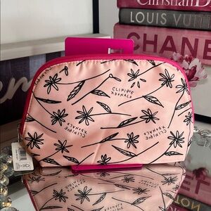Clinique Pink and Black Floral Cosmetic Bag